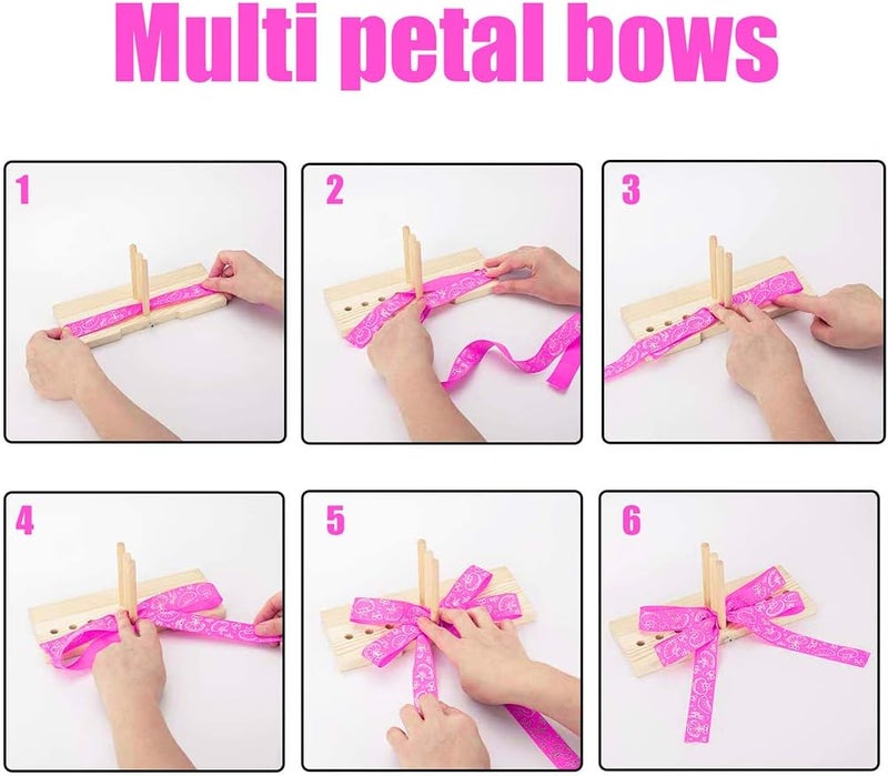 ZERONE Bow Tie Machine, Wooden Wreath Bow Maker Tool, Portable Bow Maker for Ribbon, Lightweight Bow Making Tool for Making Gift Bow, Wrist Corsages, Holiday Decoration (Beige) - Image 3